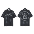 New H Hell Star Series Printed T Shirt Pure Cotton Vintage Washed Loose Short Sleeve Unisex Casual Tee