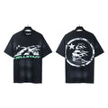 New H Hell Star Series Printed T Shirt Pure Cotton Vintage Washed Loose Short Sleeve Unisex Casual Tee