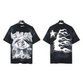 New H Hell Star Series Printed T Shirt Pure Cotton Vintage Washed Loose Short Sleeve Unisex Casual Tee