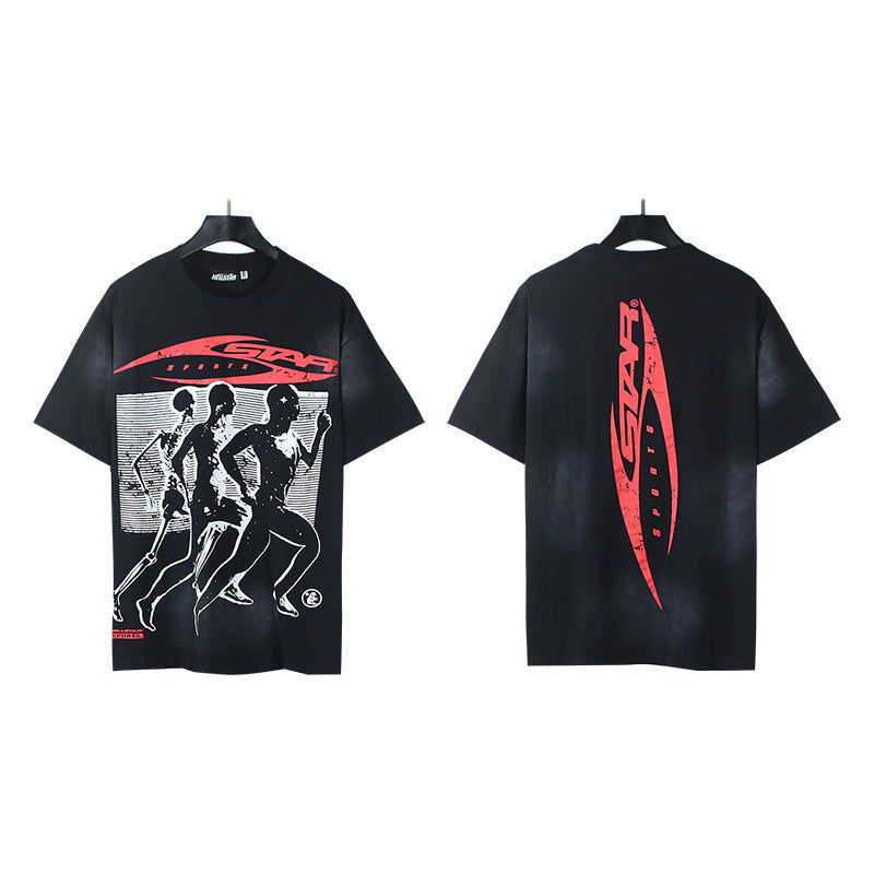 New H Hell Star Series Printed T Shirt Pure Cotton Vintage Washed Loose Short Sleeve Unisex Casual Tee