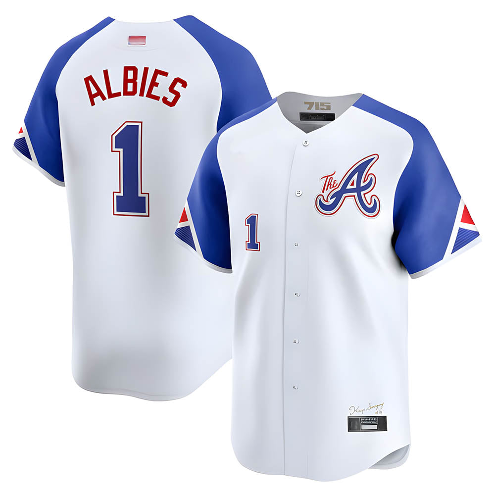 Blandc A.Braves #1 Ozzie Albies Player Blue City Connect Stitched Jerseys