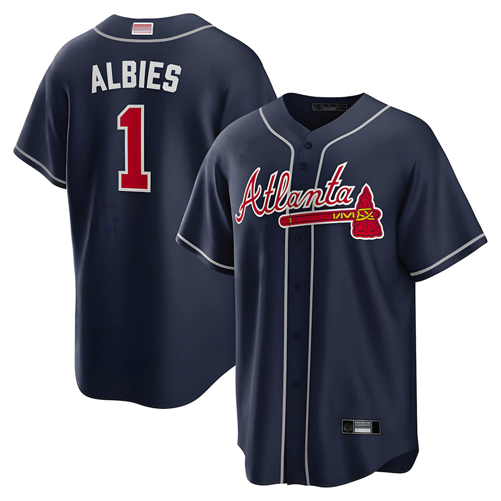 Blandc A.Braves #1 Ozzie Albies Player Navy Alternate Stitched Jerseys