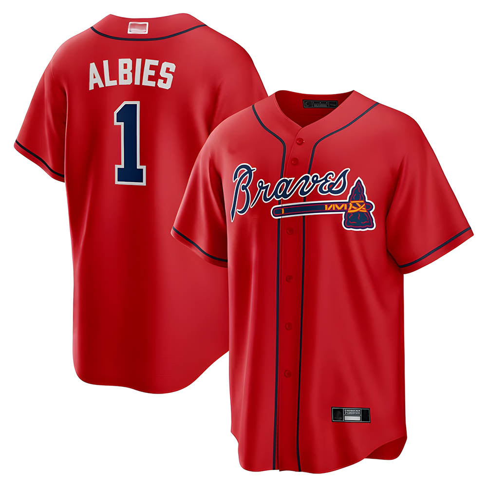 Blandc A.Braves #1 Ozzie Albies Player Red Alternate Stitched Jerseys