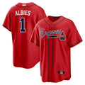 Blandc A.Braves #1 Ozzie Albies Player Red Alternate Stitched Jerseys