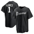 Blandc A.Braves #1 Ozzie Albies Player Black&White Replica Stitched Jerseys