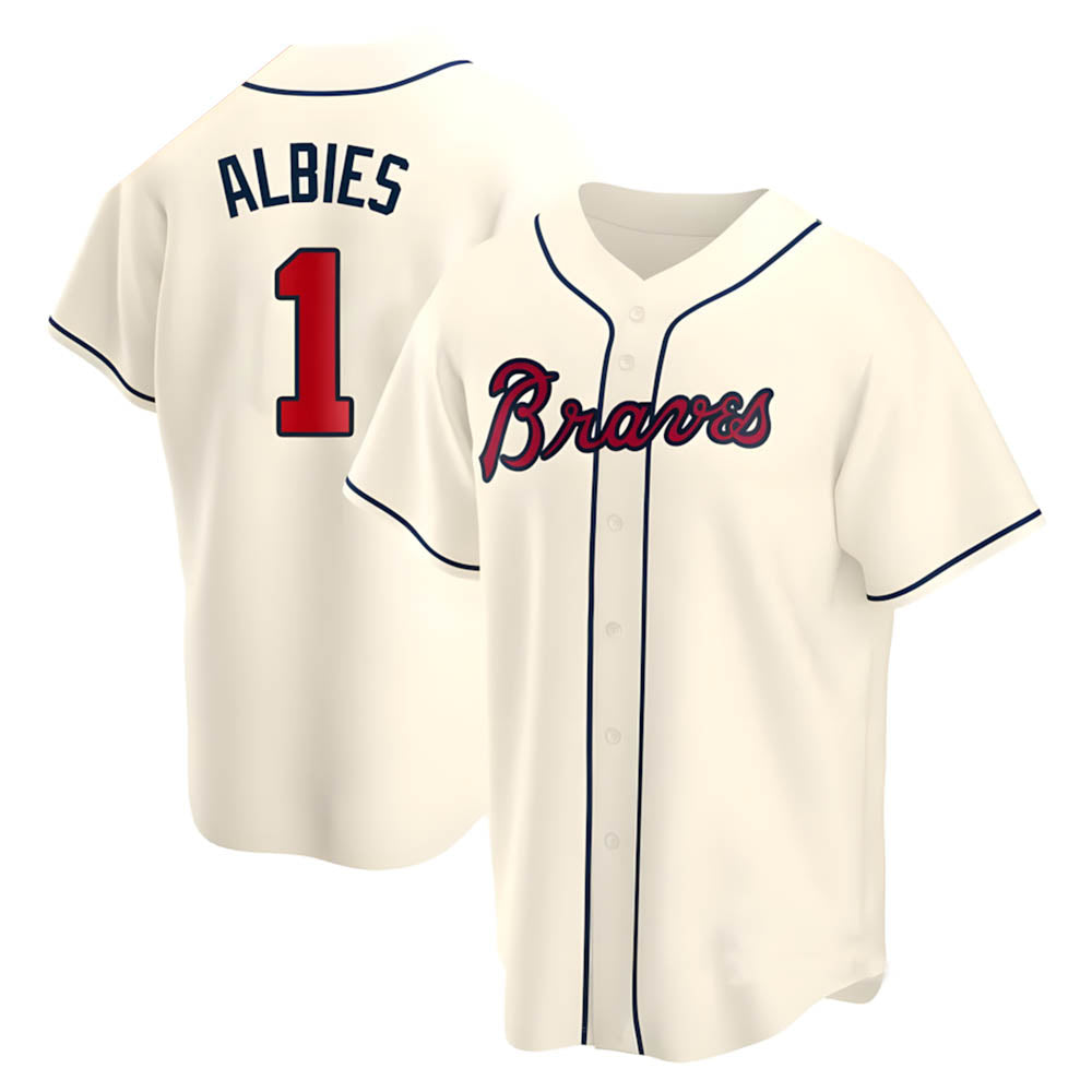 Blandc A.Braves #1 Ozzie Albies Player Cream Replica Alternate Stitched Jerseys