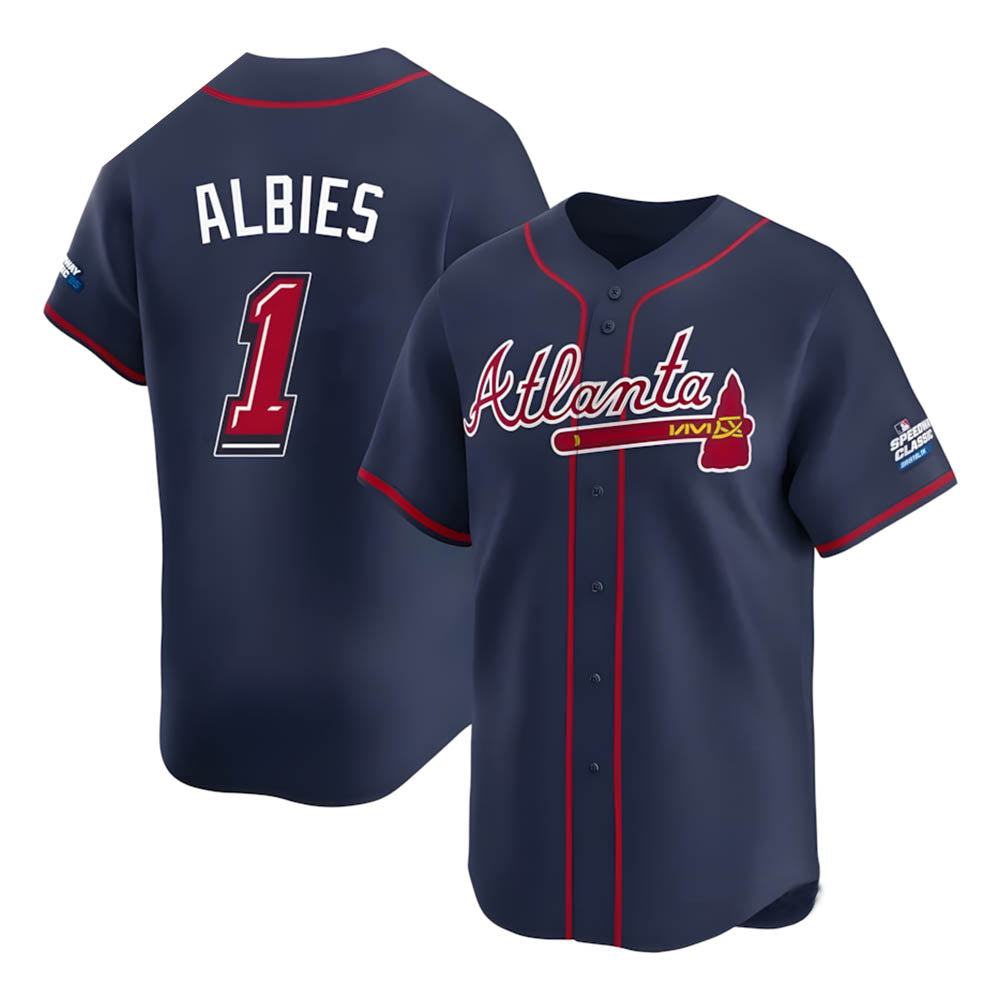 Blandc A.Braves #1 Ozzie Albies Player Navy Limited 2025 Speedway Classic Alternate Stitched Jerseys