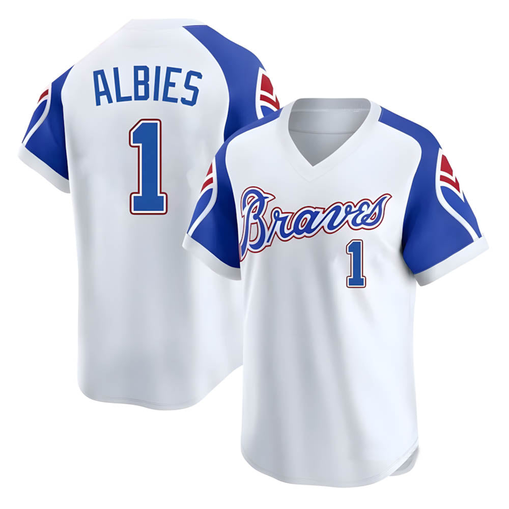 Blandc A.Braves #1 Ozzie Albies Player White Limited Throwback Cooperstown Collection Stitched Jerseys