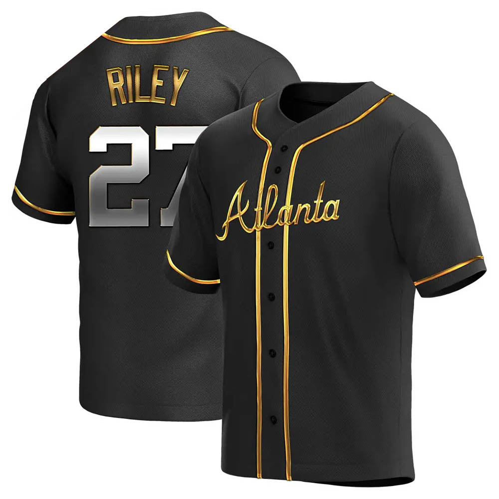 Blandc A.Braves #27 Austin Riley Player Black&Gold Replica en Alternate Stitched Jerseys