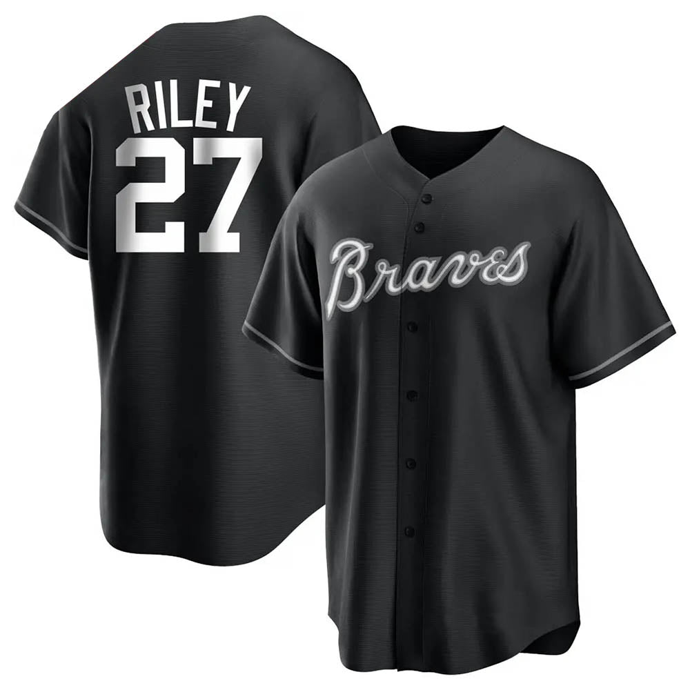 Blandc A.Braves #27 Austin Riley Player Black&White Replica Stitched Jerseys