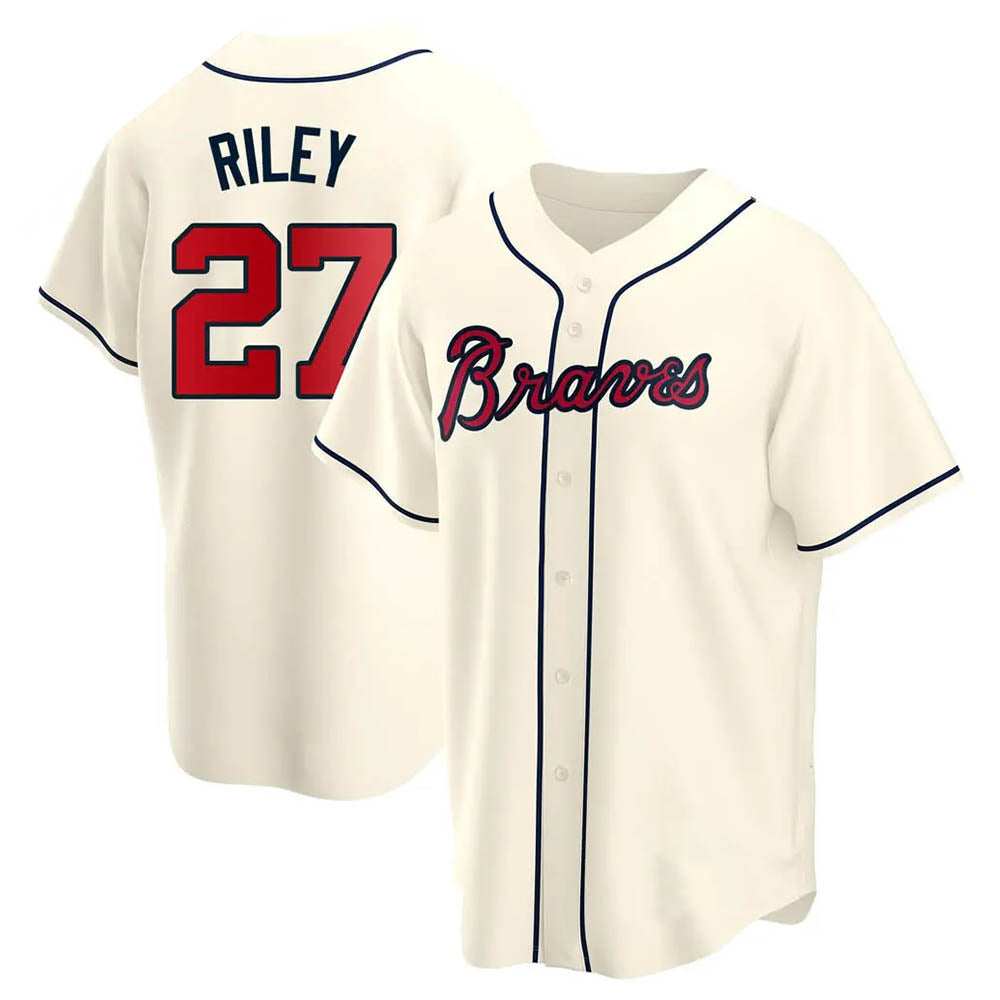 Blandc A.Braves #27 Austin Riley Player Cream Replica Alternate Stitched Jerseys