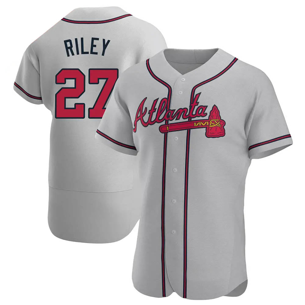 Blandc A.Braves #27 Austin Riley Player Gray Authentic Road Stitched Jerseys