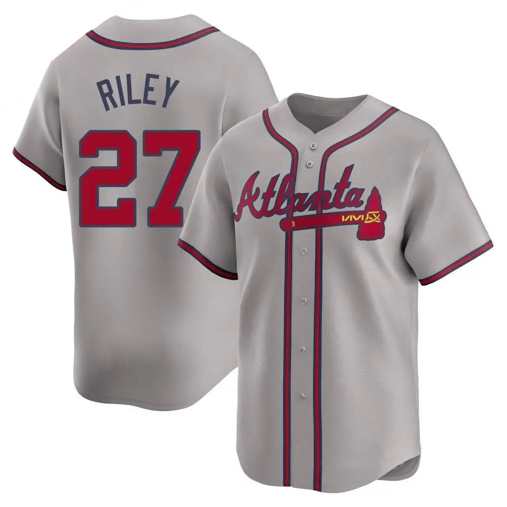 Blandc A.Braves #27 Austin Riley Player Gray Limited Away Stitched Jerseys