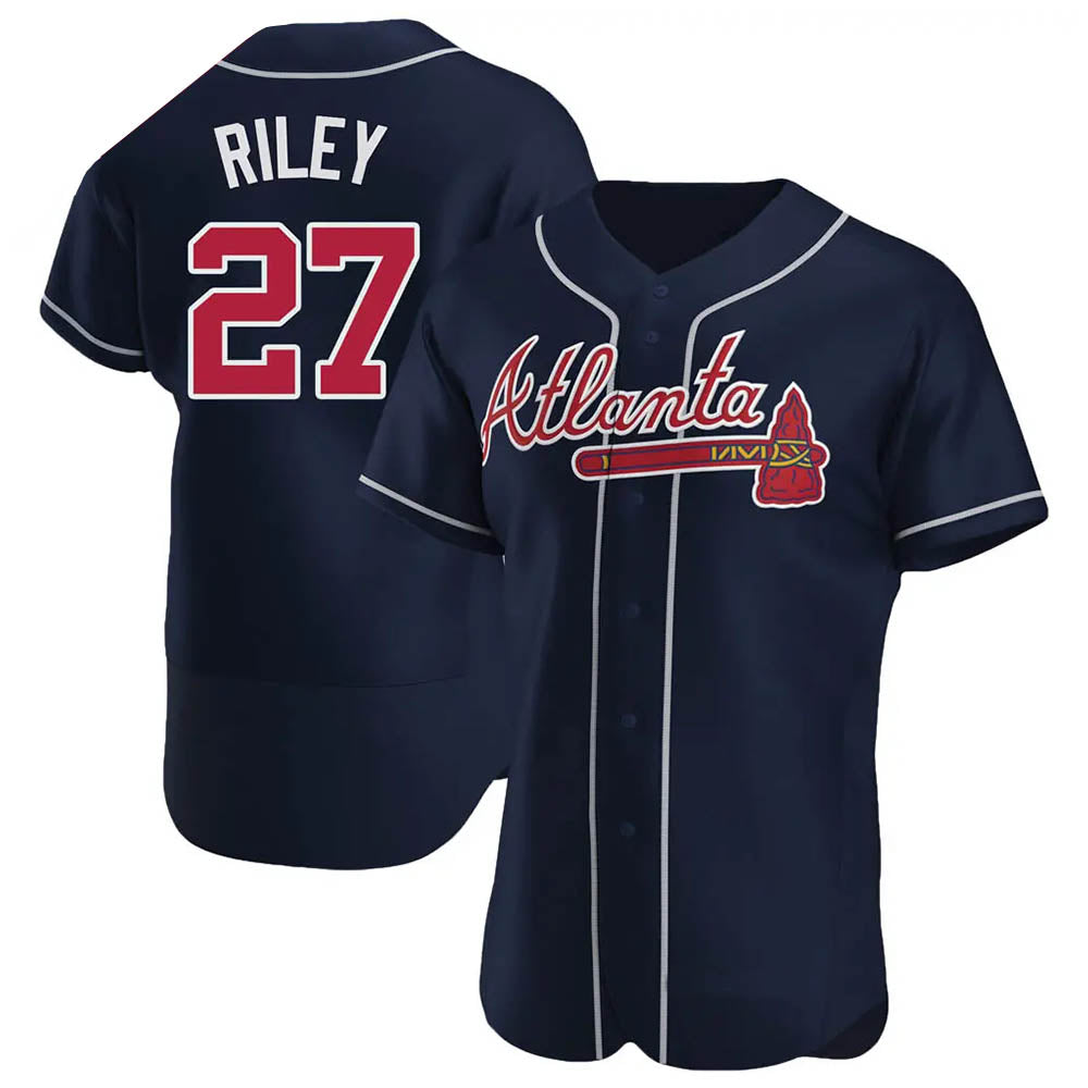 Blandc A.Braves #27 Austin Riley Player Navy Authentic Alternate Stitched Jerseys
