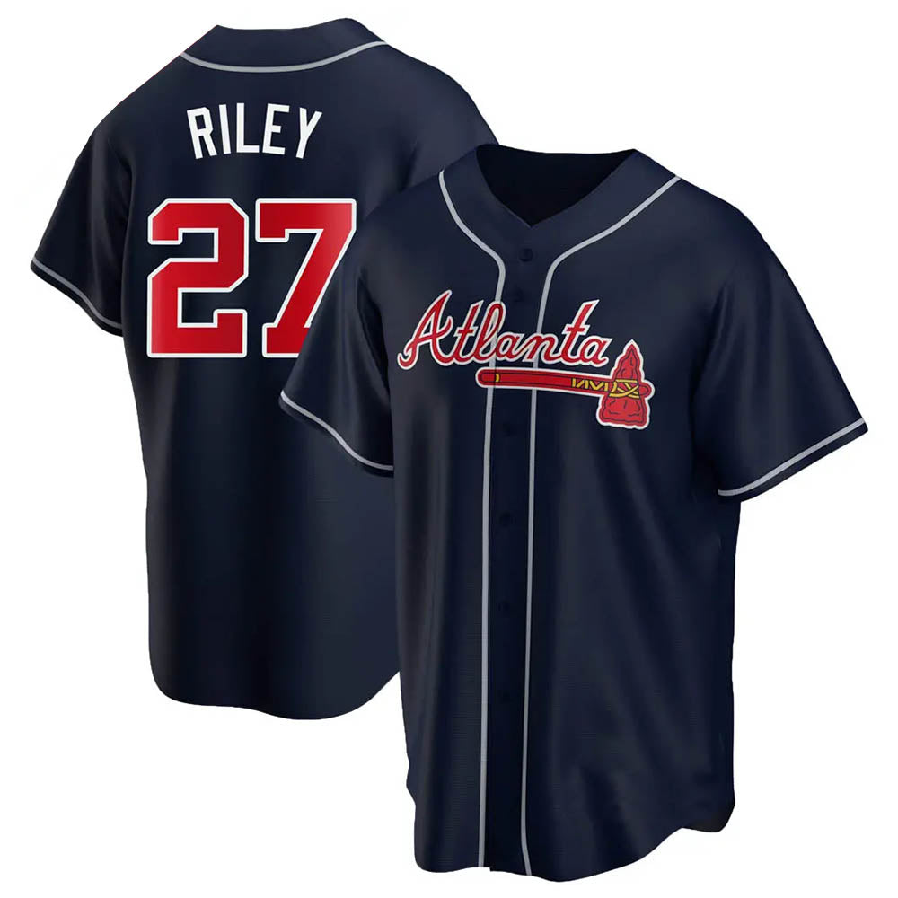 Blandc A.Braves #27 Austin Riley Player Navy Replica Alternate Stitched Jerseys