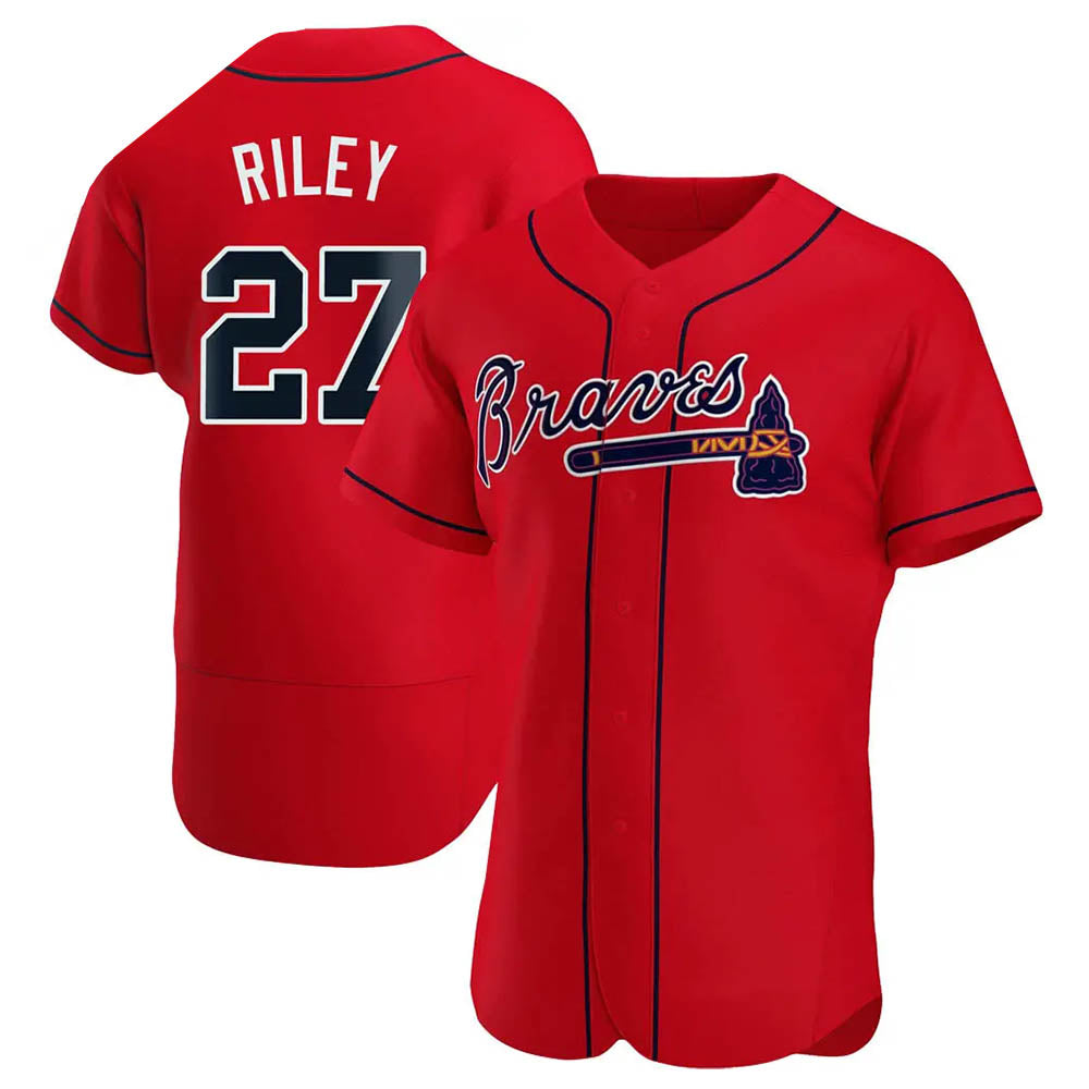 Blandc A.Braves #27 Austin Riley Player Red Authentic Alternate Stitched Jerseys