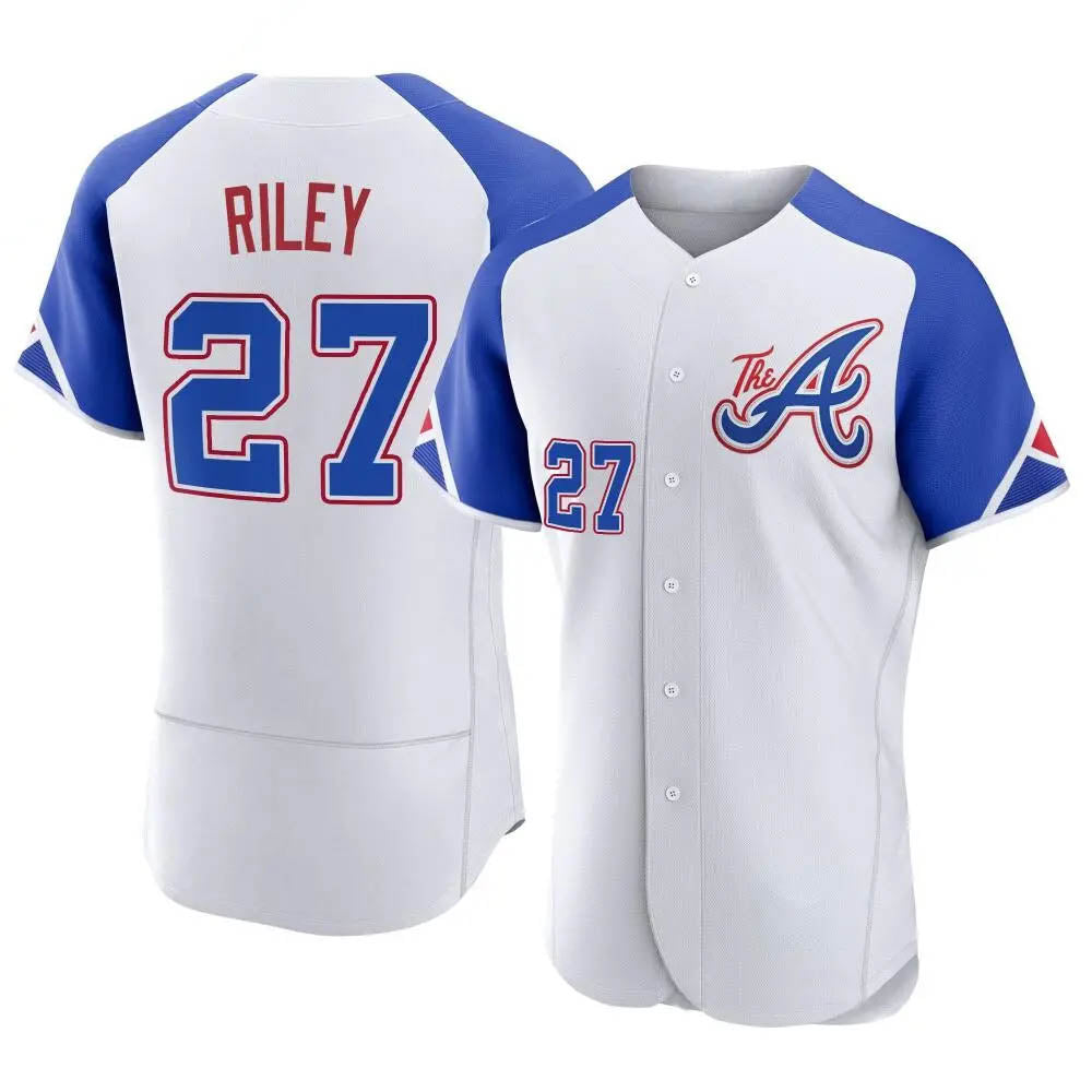 Blandc A.Braves #27 Austin Riley Player White Authentic City Connect Stitched Jerseys