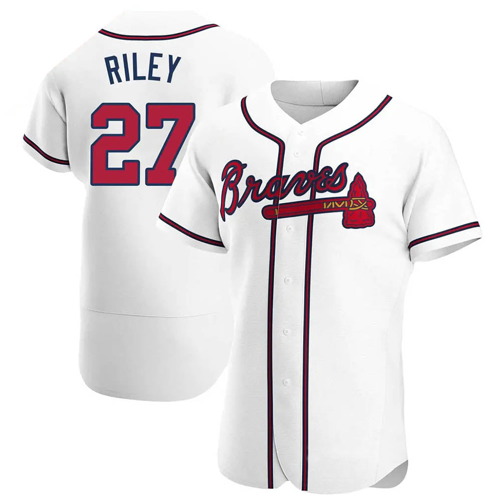 Blandc A.Braves #27 Austin Riley Player White Authentic Home Stitched Jerseys