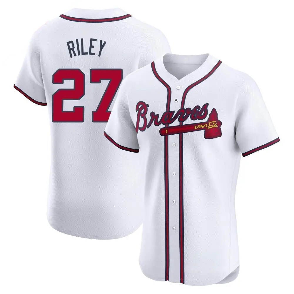 Blandc A.Braves #27 Austin Riley Player White Elite Home Stitched Jerseys