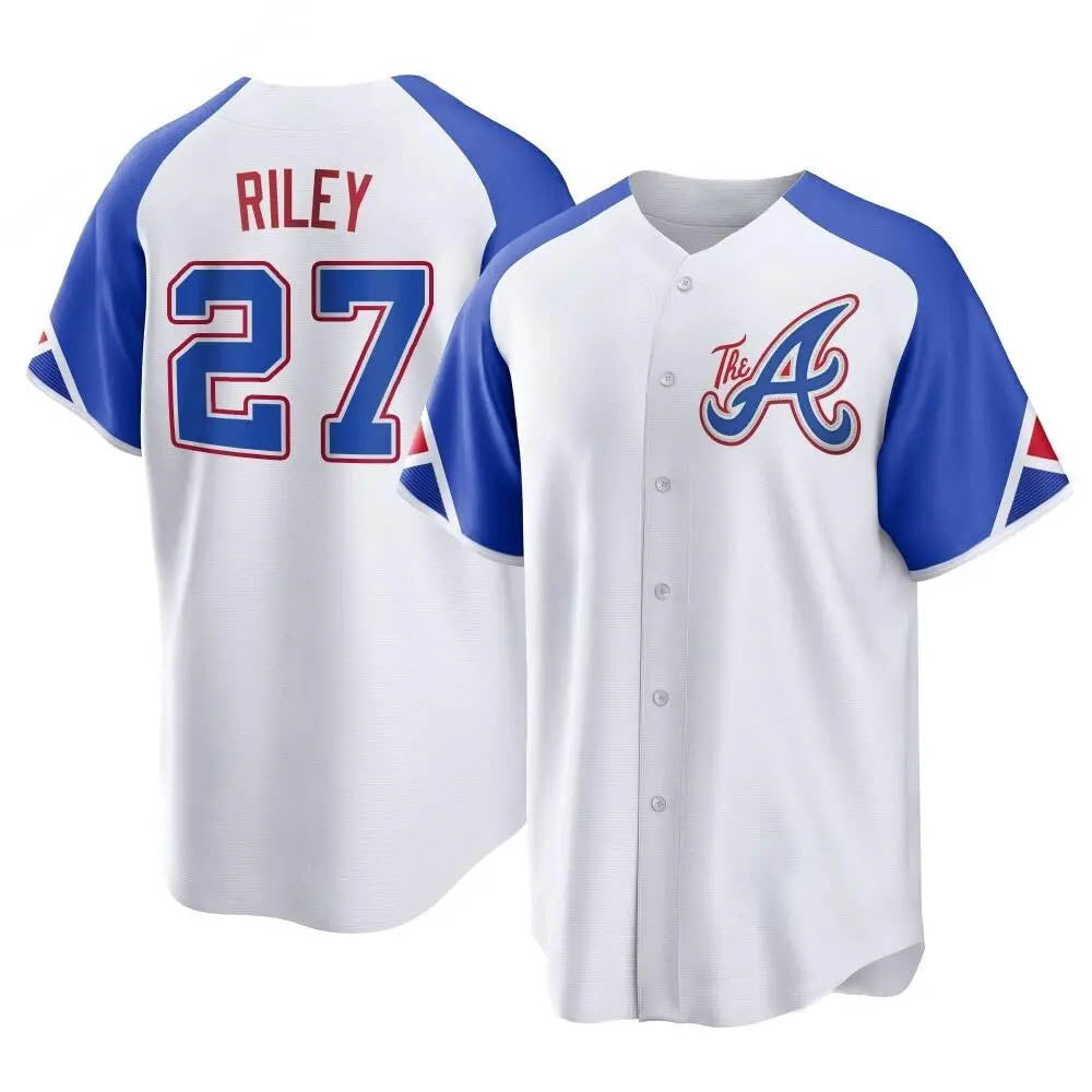 Blandc A.Braves #27 Austin Riley Player White Replica City Connect Stitched Jerseys