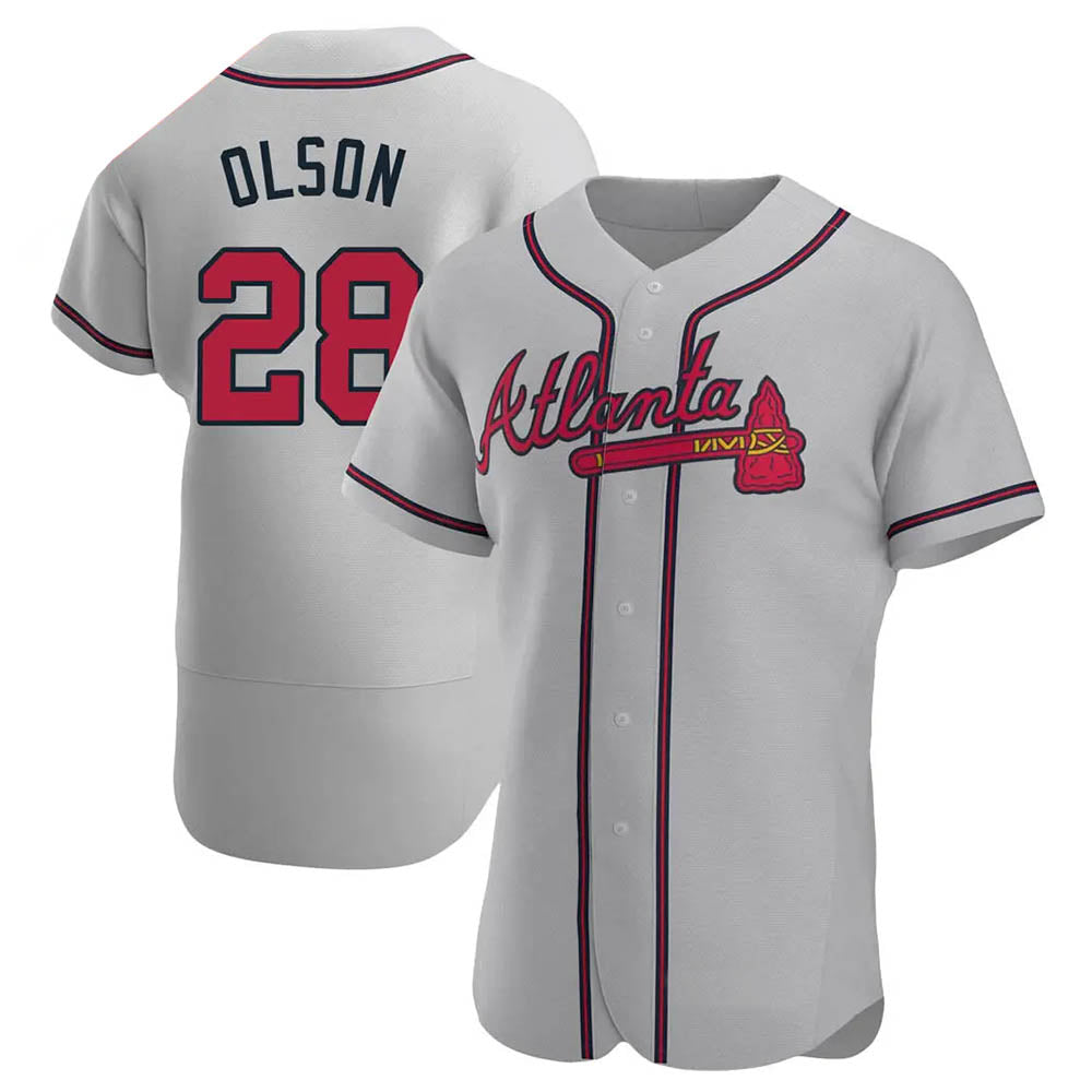 Blandc A.Braves #28 Matt Olson Player Gray Authentic Road Stitched Jerseys