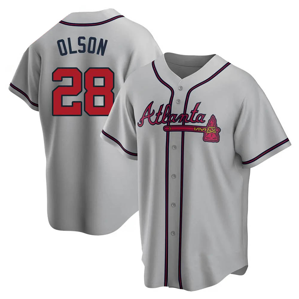 Blandc A.Braves #28 Matt Olson Player Gray Replica Road Stitched Jerseys