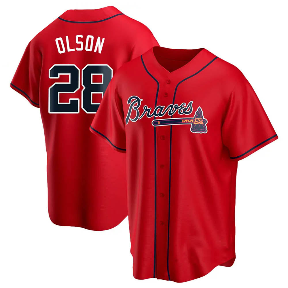 Blandc A.Braves #28 Matt Olson Player Red Replica Alternate Stitched Jerseys