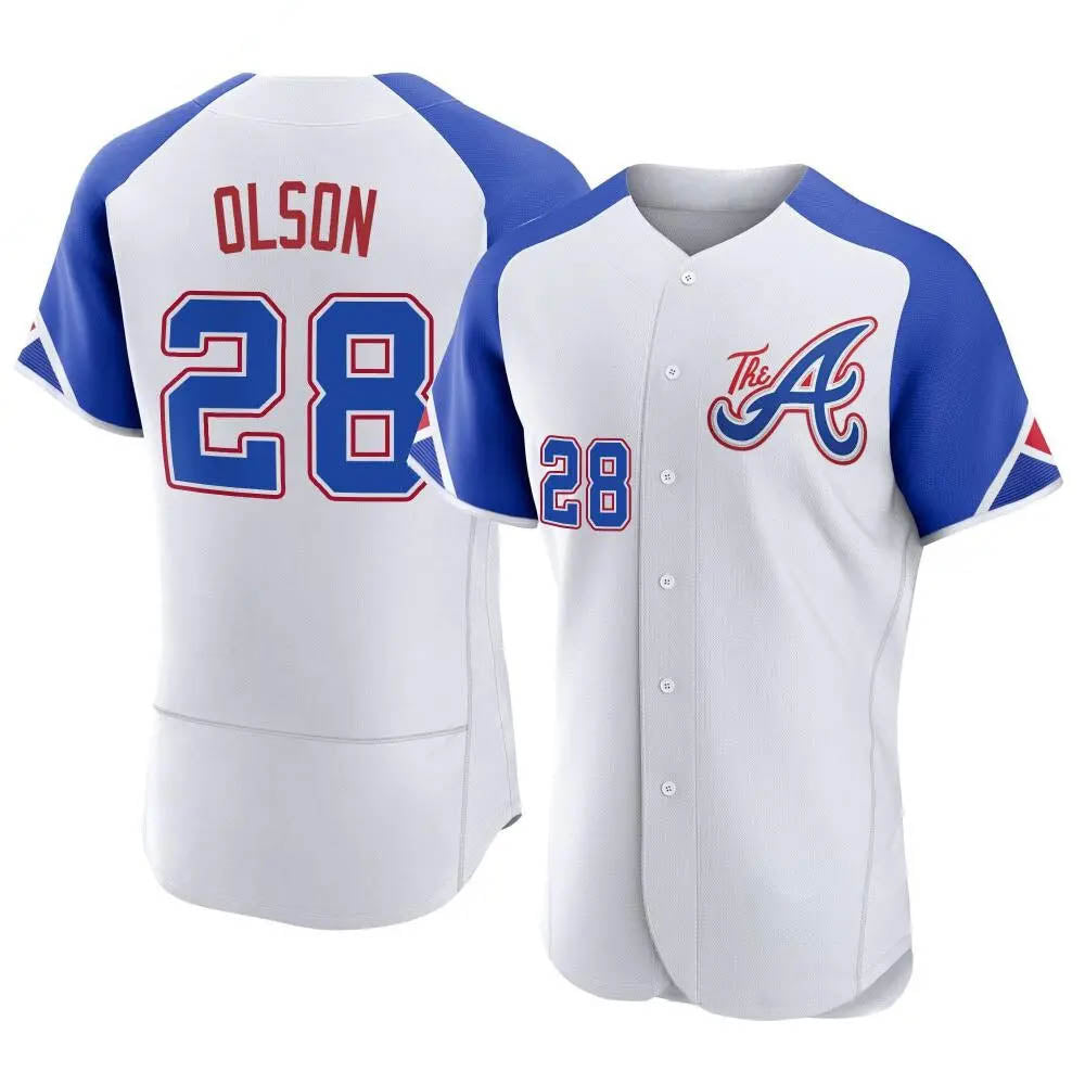 Blandc A.Braves #28 Matt Olson Player White Authentic City Connect Stitched Jerseys