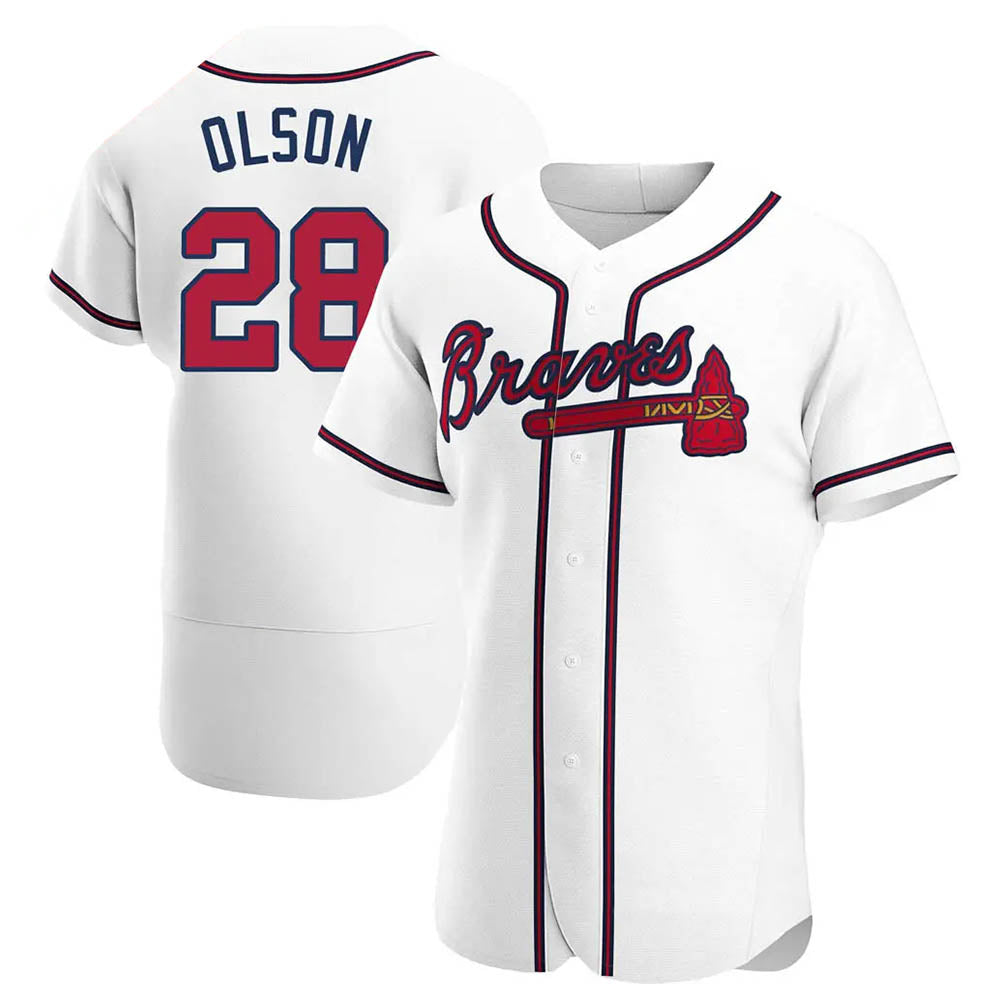 Blandc A.Braves #28 Matt Olson Player White Authentic Home Stitched Jerseys