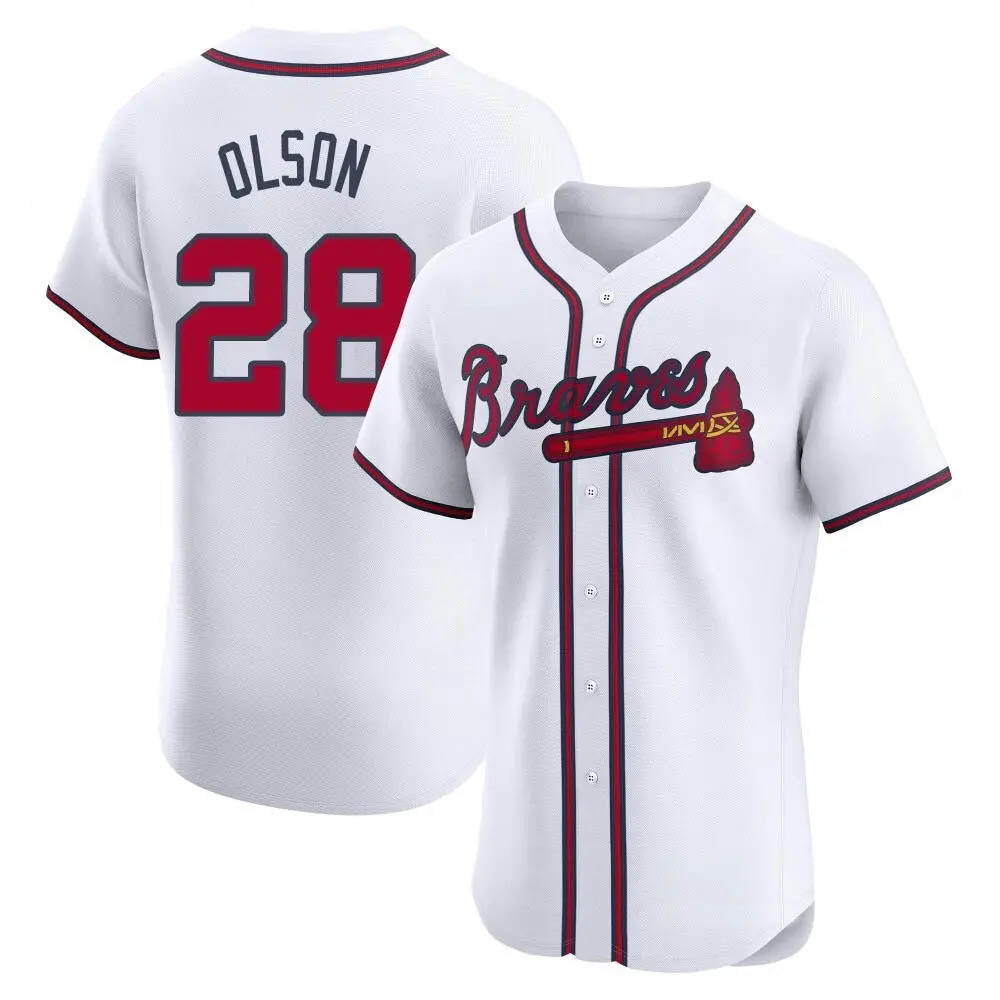Blandc A.Braves #28 Matt Olson Player White Elite Home Stitched Jerseys