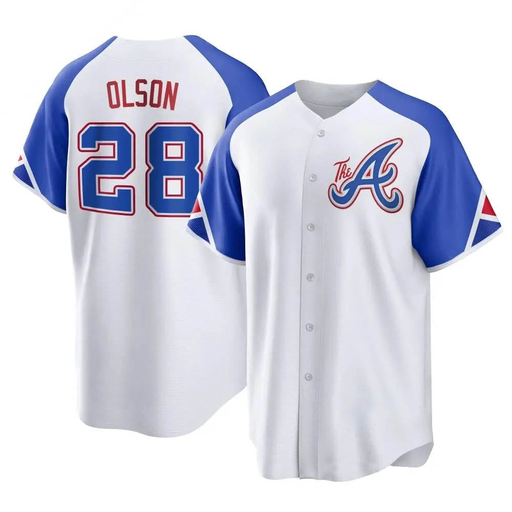 Blandc A.Braves #28 Matt Olson Player White Replica City Connect Stitched Jerseys