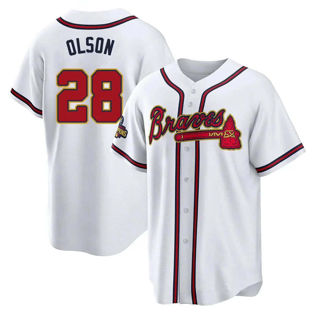 Blandc A.Braves #28 Matt Olson Player White&Gold Replica Program Stitched Jerseys