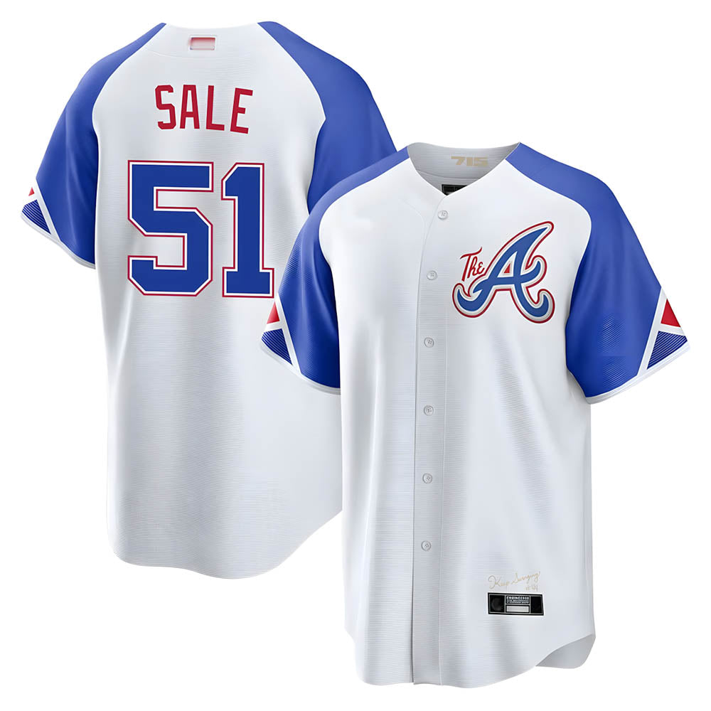 Blandc A.Braves #51 Chris Sale Player White City Connect Limited Stitched Jerseys