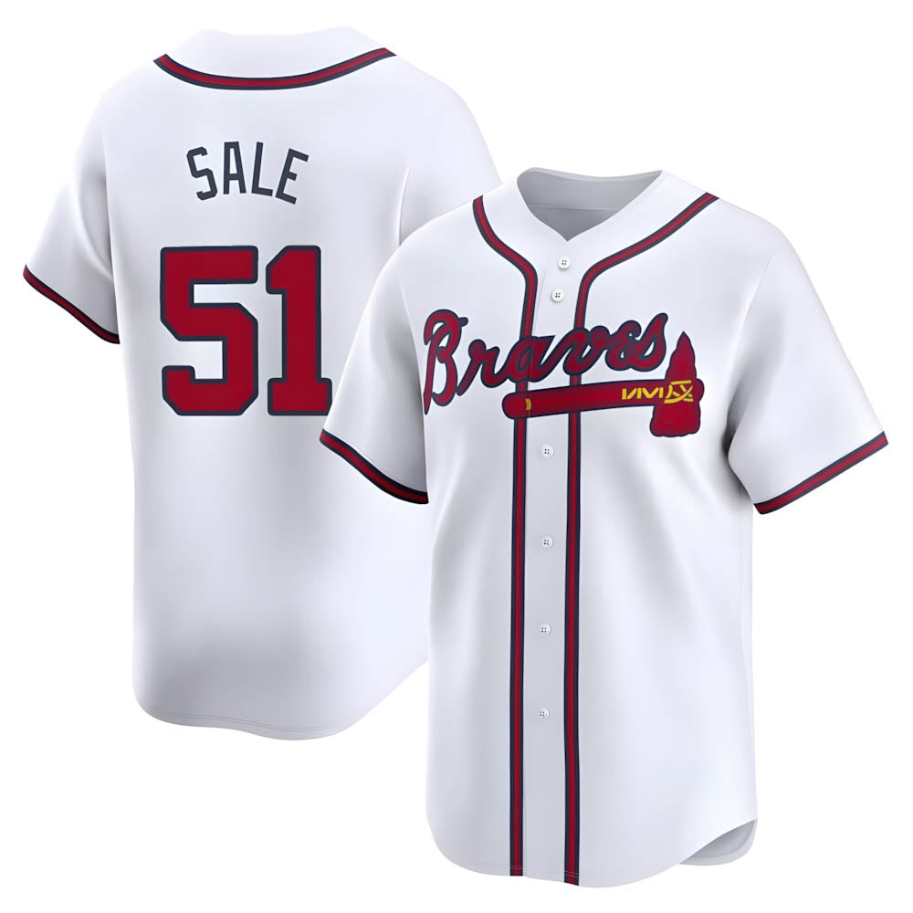 Blandc A.Braves #51 Chris Sale Player White Limited Home Stitched Jerseys