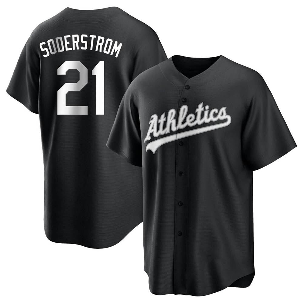 Blandc Athletics #21 Tyler Soderstrom Player Black&White Replica Stitched Jersey