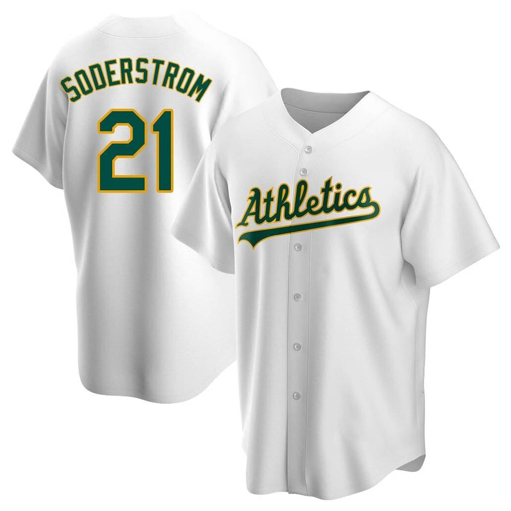 Blandc Athletics #21 Tyler Soderstrom Player White Replica Home Stitched Jersey