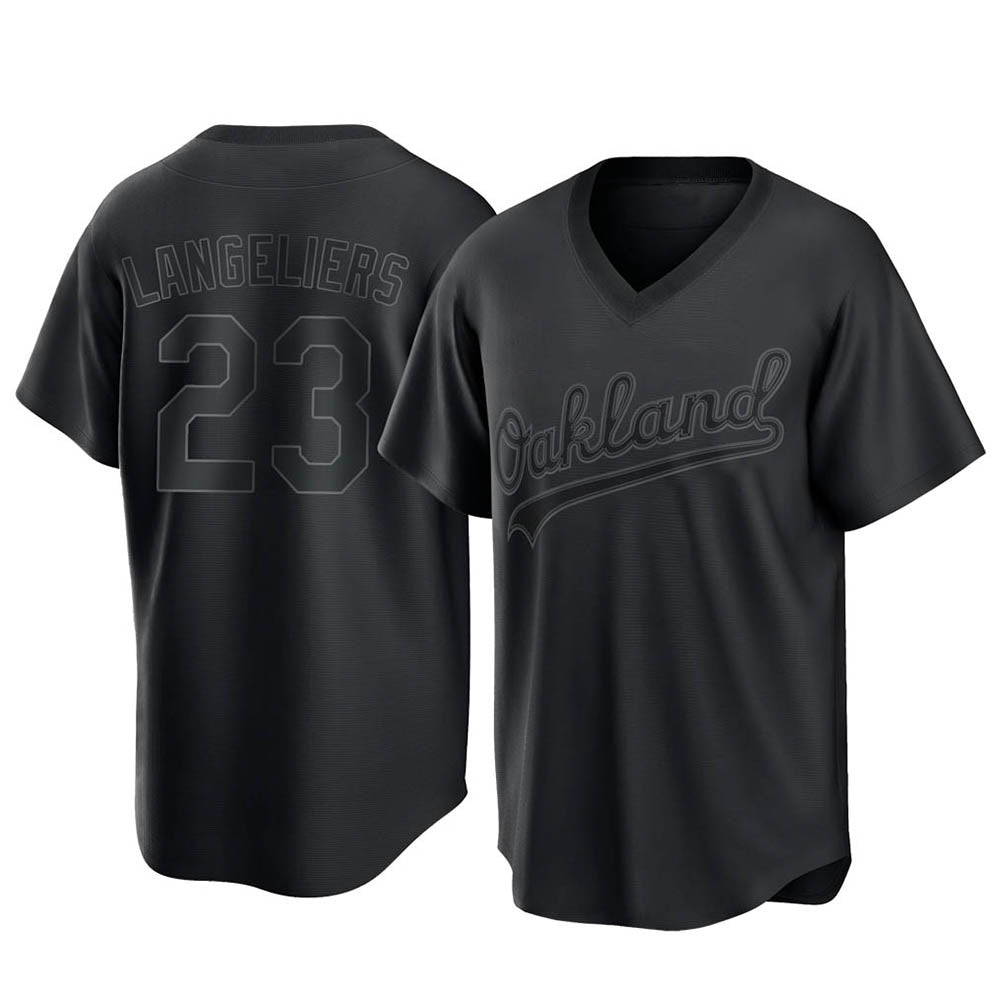 Blandc Athletics #23 Shea Langeliers Player Black Replica Pitch Fashion T shirt Stitched Jerseys