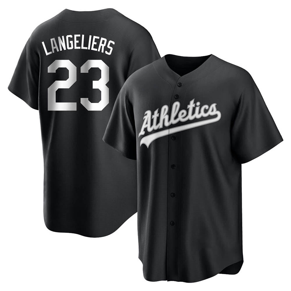 Blandc Athletics #23 Shea Langeliers Player Black&White Replica Stitched Jerseys