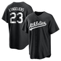 Blandc Athletics #23 Shea Langeliers Player Black&White Replica Stitched Jerseys