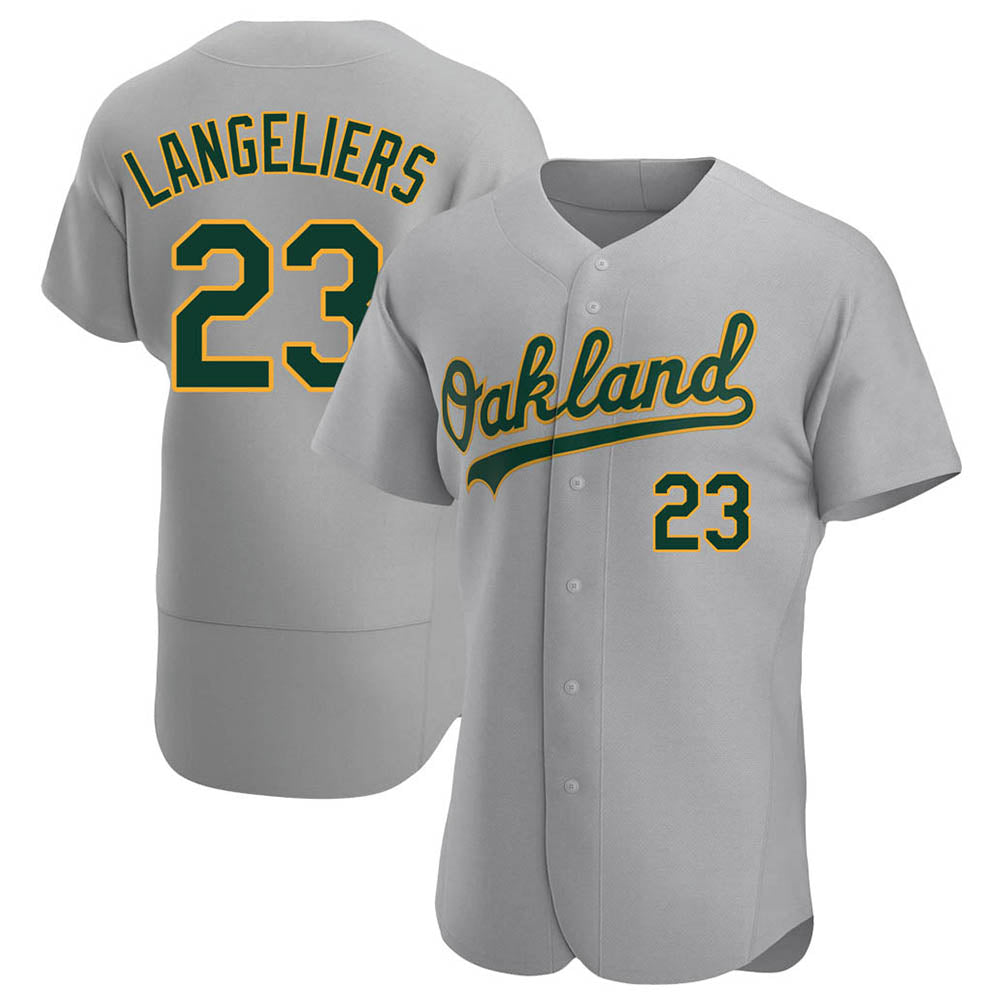 Blandc Athletics #23 Shea Langeliers Player Gray Authentic Road Stitched Jersey