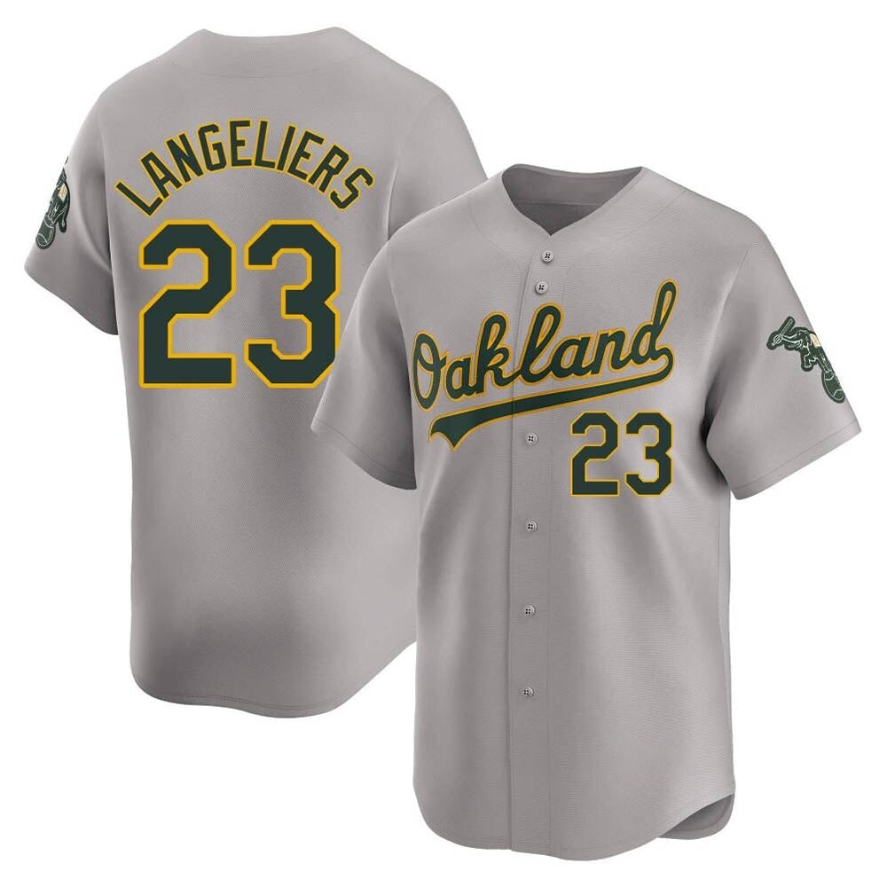 Blandc Athletics #23 Shea Langeliers Player Gray Limited Away Stitched Jersey