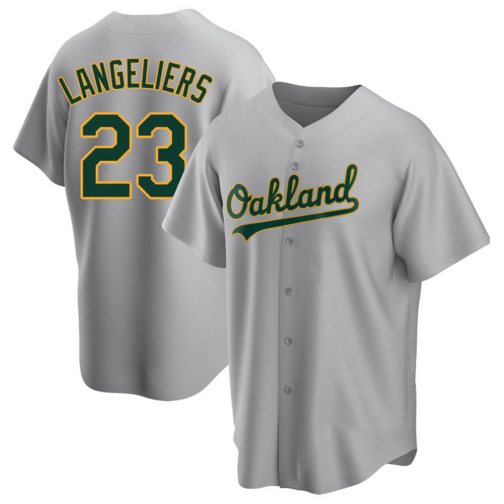 Blandc Athletics #23 Shea Langeliers Player Gray Replica Road Stitched Jerseys