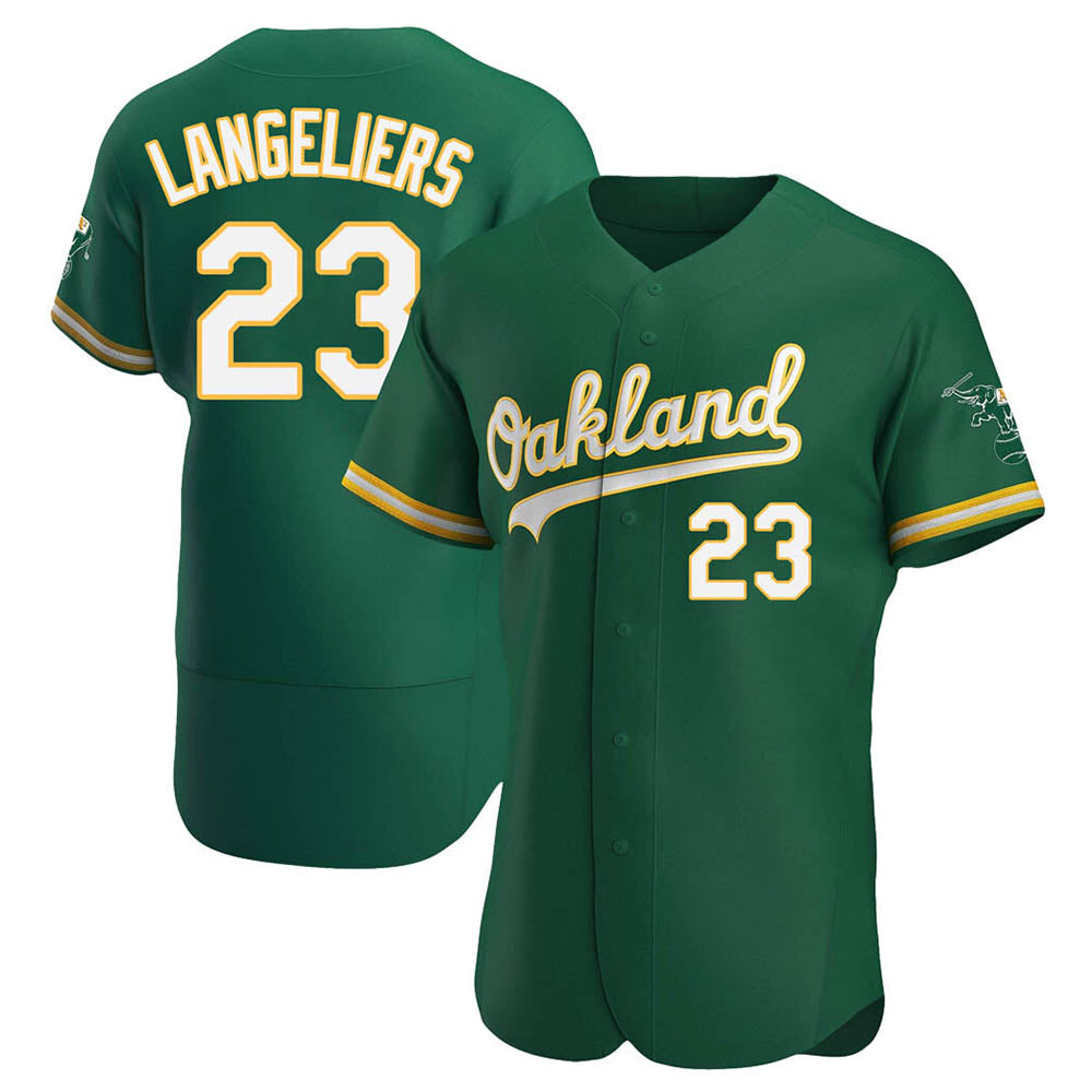 Blandc Athletics #23 Shea Langeliers Player Green Authentic Kelly Alternate Stitched Jerseys