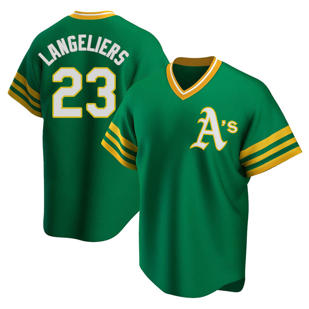 Blandc Athletics #23 Shea Langeliers Player Green Replica Cooperstown Collection T shirt Stitched Jerseys