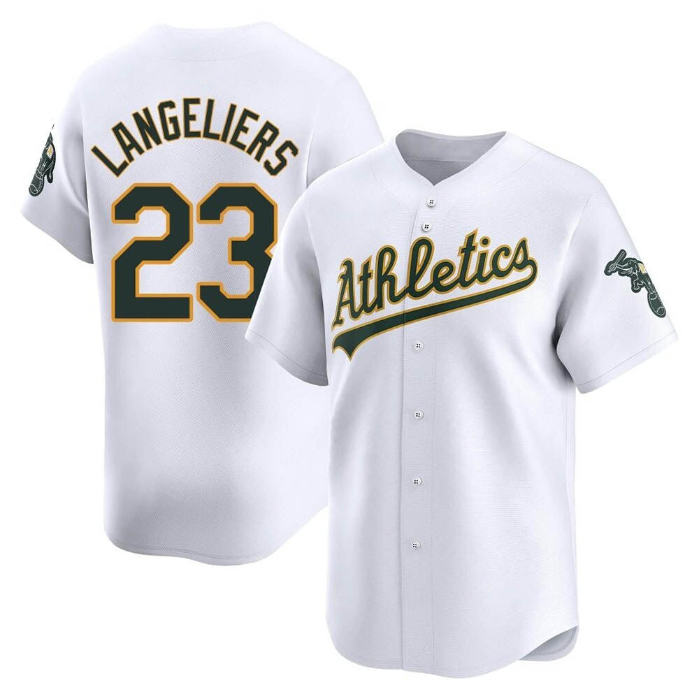 Blandc Athletics #23 Shea Langeliers Player White Limited Home Stitched Jersey