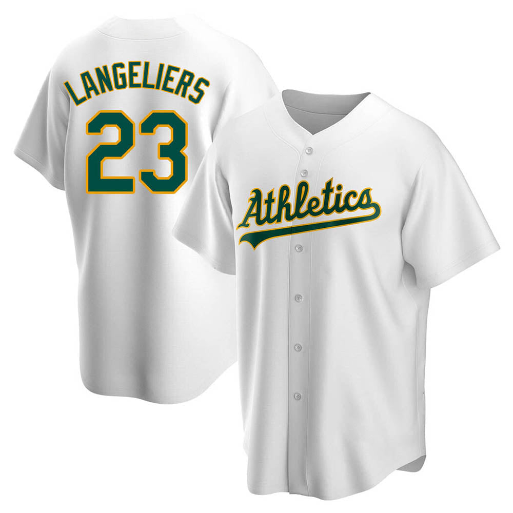 Blandc Athletics #23 Shea Langeliers Player White Replica Home Stitched Jerseys