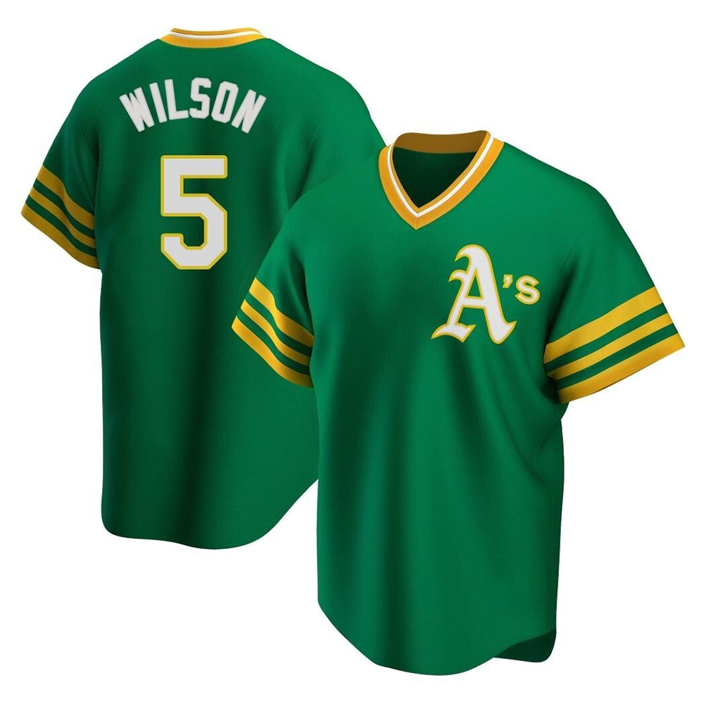 Blandc Athletics #5 Jacob Wilson Green Replica Cooperstown Collection T shirt Stitched Jersey