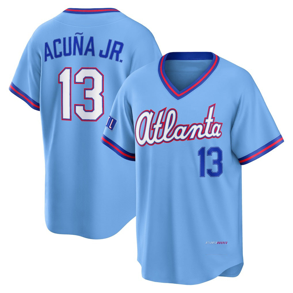 Blandc A.Braves #13 Ronald Acuna Jr. Powder Blue 2026 City Connect Stadium Stitched Personalized Jersey