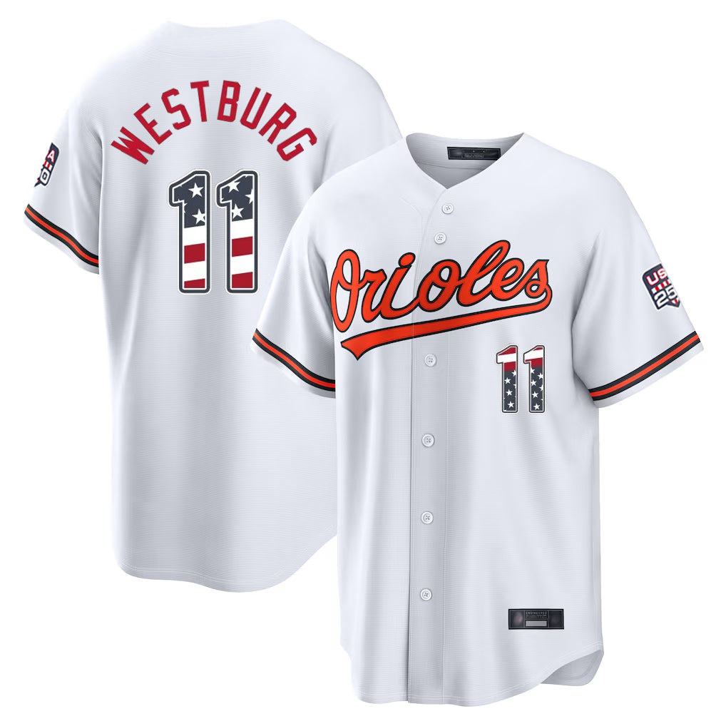 Blandc B.Orioles #11 Jordan Westburg Player White USA 250 Fourth of July Home Game Stitched Jerseys