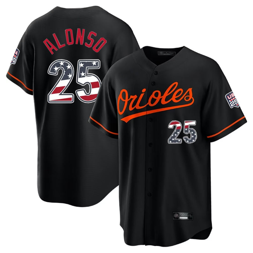 Blandc B.Orioles #25 Pete Alonso Player Black USA 250 Fourth of July Home Game Stitched Jerseys